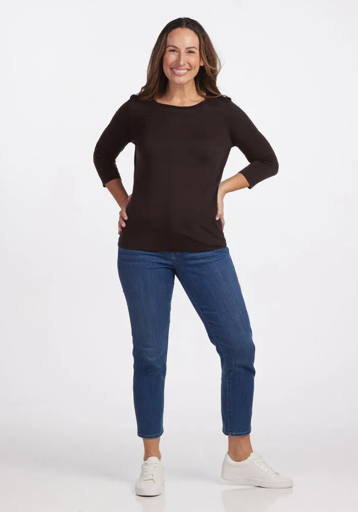 Jenny 3/4 Sleeve Crew Neck - French Roast