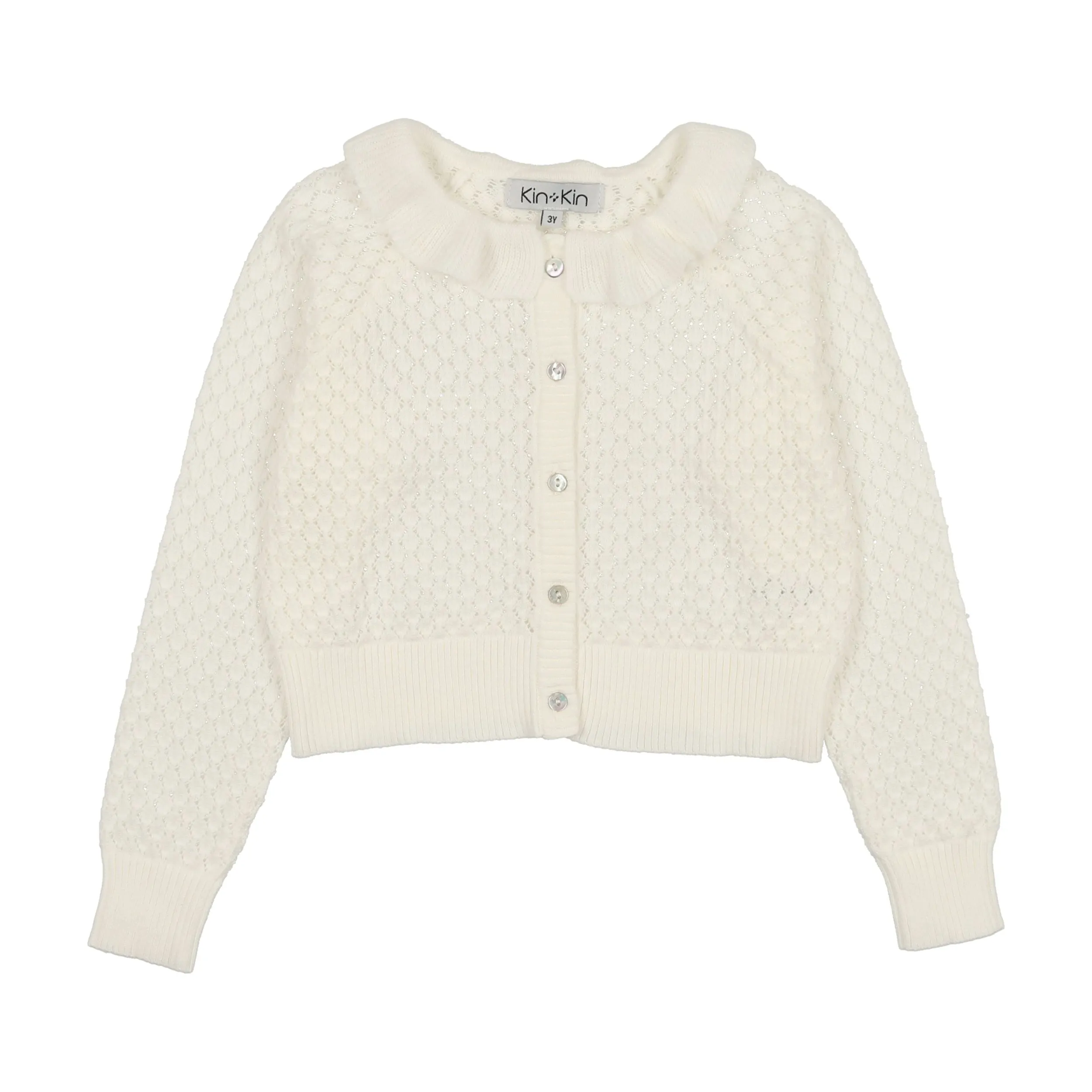 Kin and Kin White Ruffled Knit Cardigan