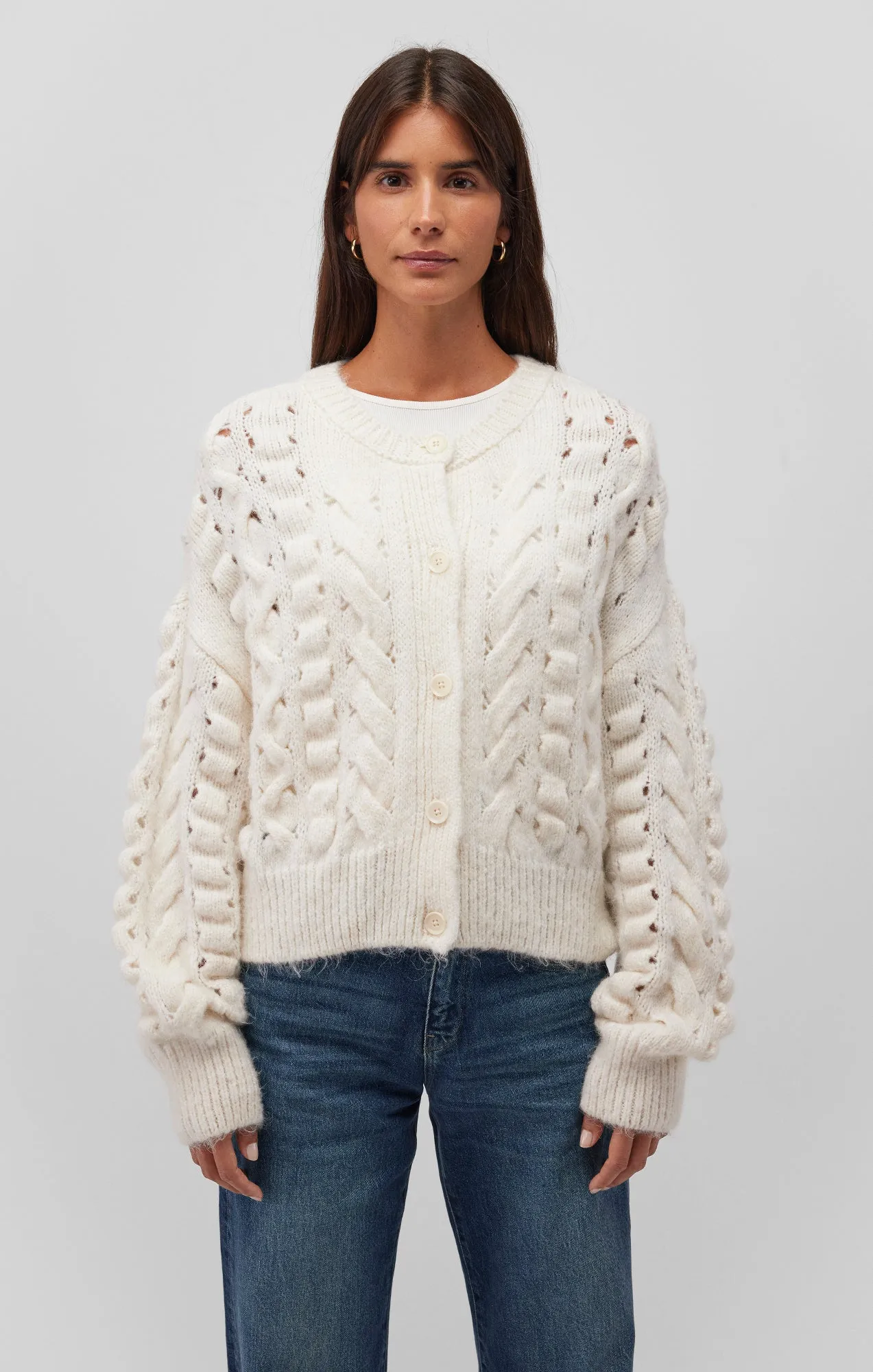 KNIT BUTTON CARDIGAN IN COCONUT MILK