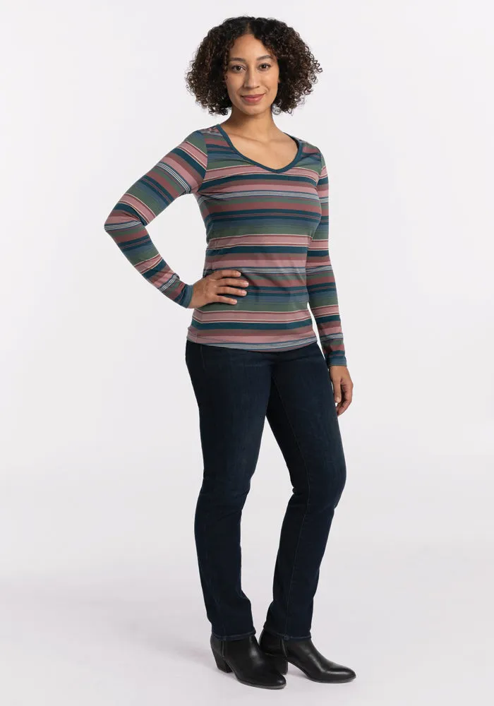 Layla V Neck Top - Adirondack 2.0 Stripe