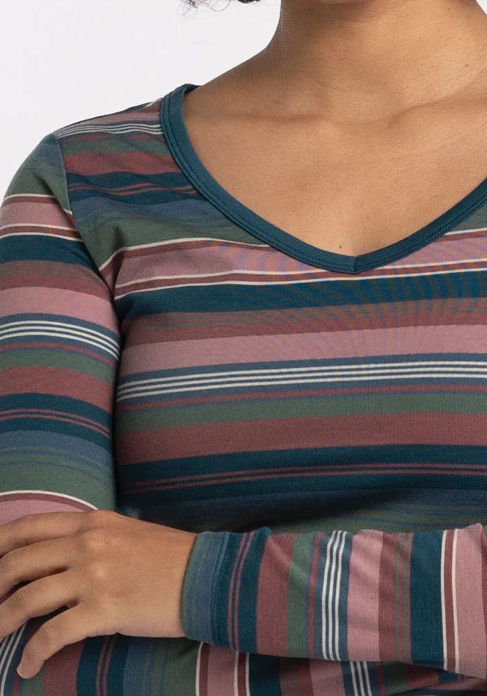 Layla V Neck Top - Adirondack 2.0 Stripe