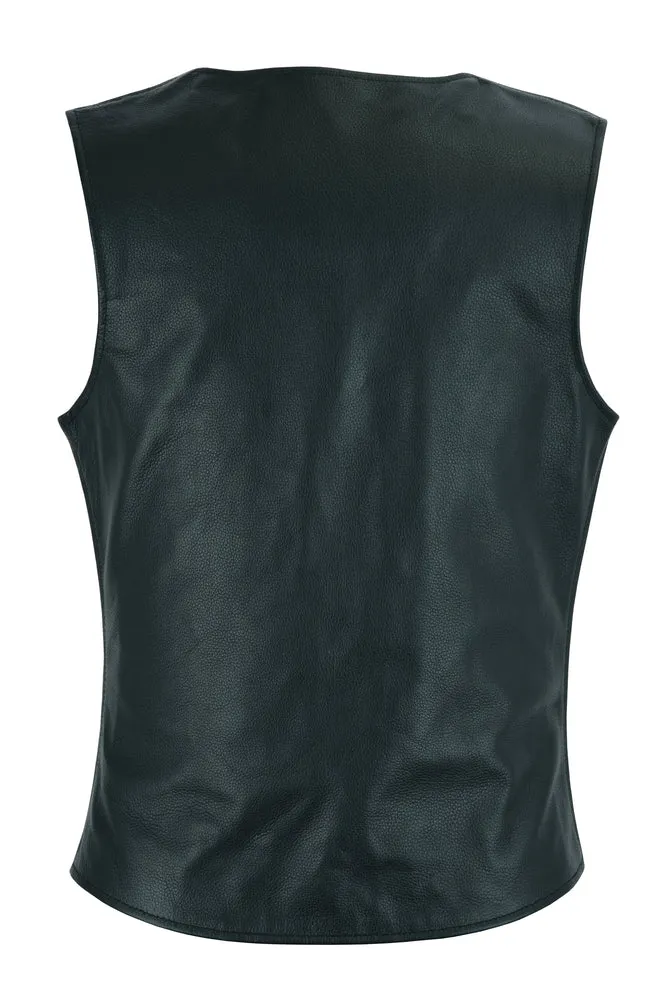 Leather Women's Stylish Longer Body Bike Night Leather Vest - Plain Sides