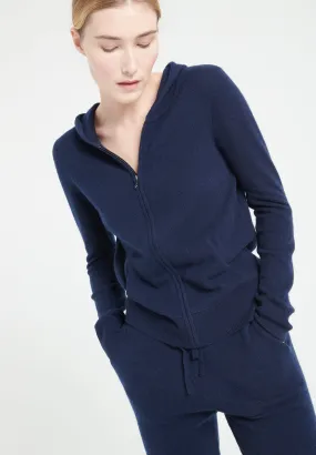 LILLY 8 Sweat à capuche zippé en cachemire bleu marine