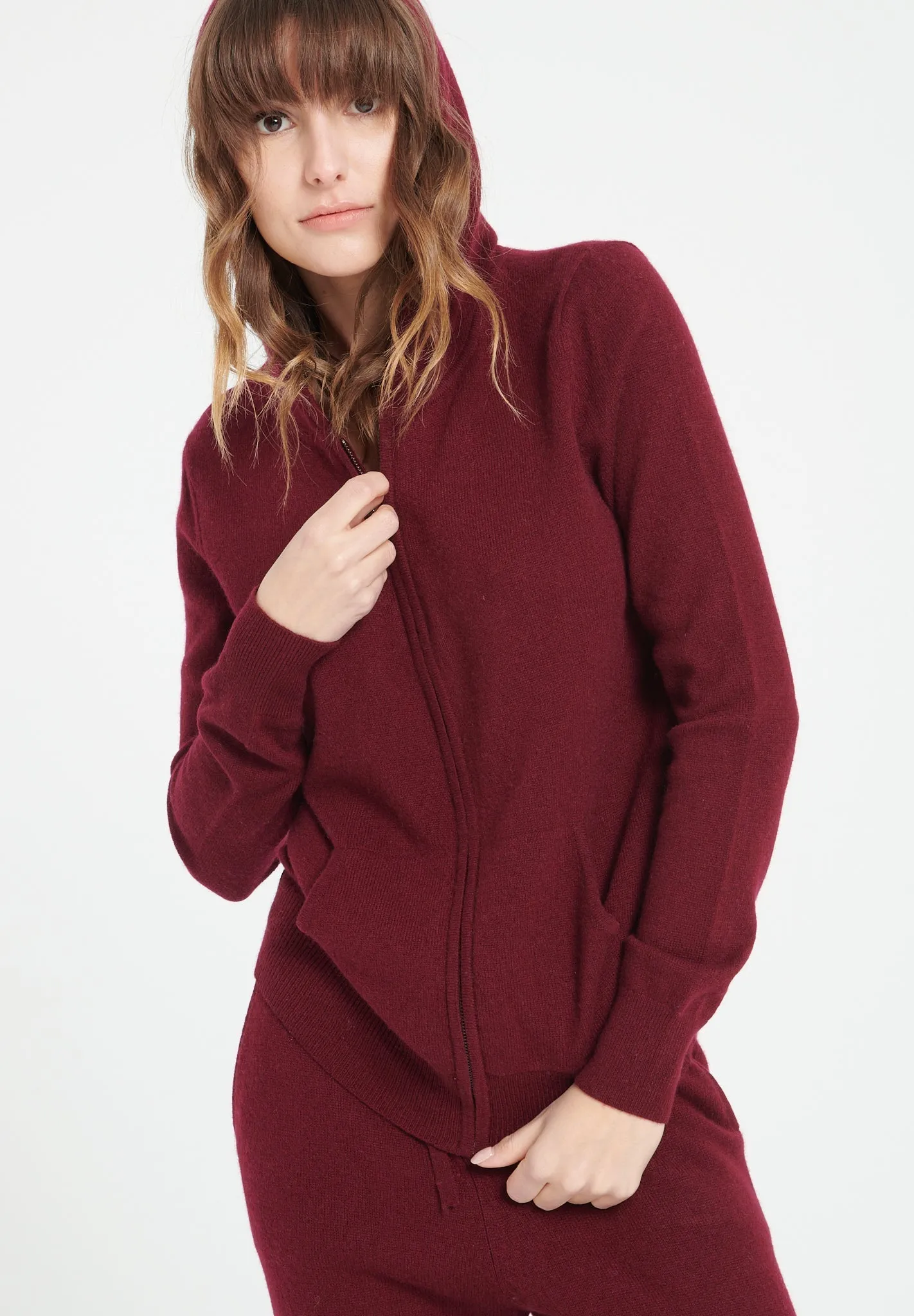 LILLY 8 Sweat à capuche zippé en cachemire rouge bordeaux