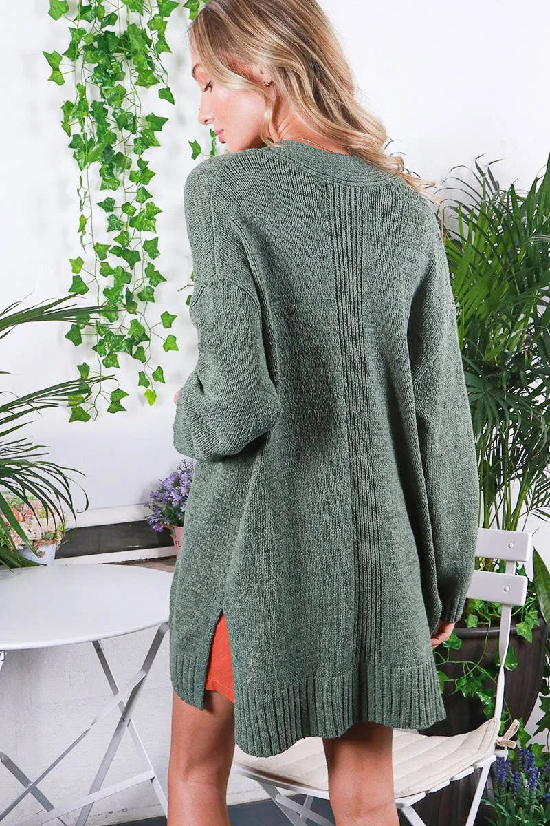 Long sleeve slit detail cardigan (olive)