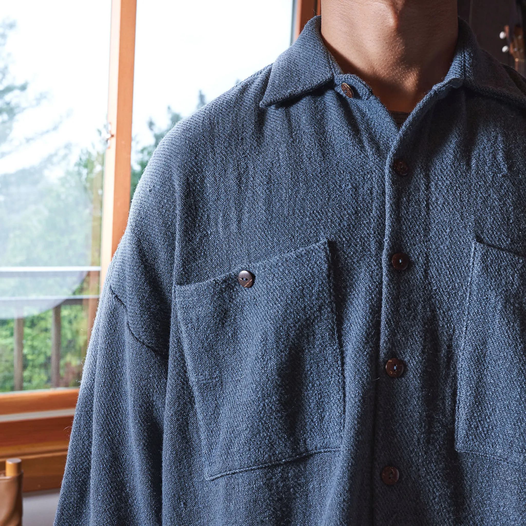 Lonnng Shirt, Indigo-Iron Gray Wool Twill