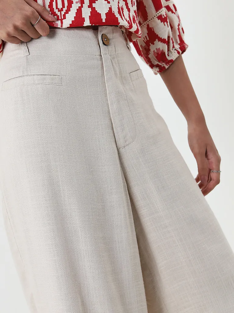 LOV Beige High-Rise Blended Linen Trousers