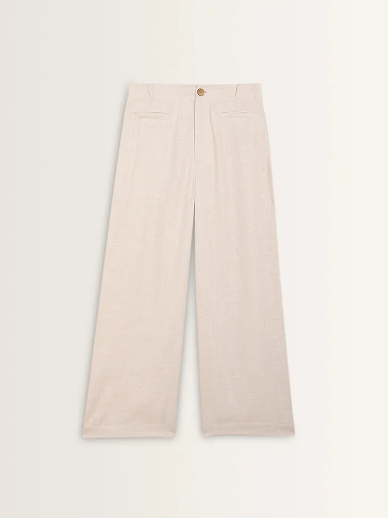 LOV Beige High-Rise Blended Linen Trousers