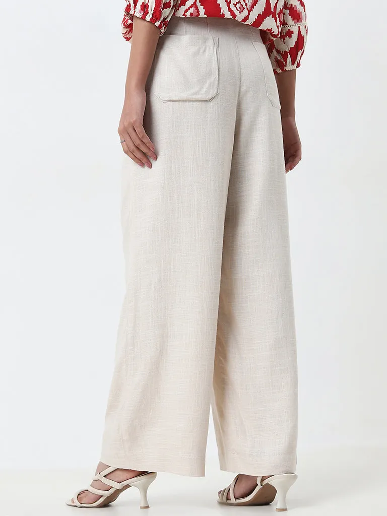 LOV Beige High-Rise Blended Linen Trousers