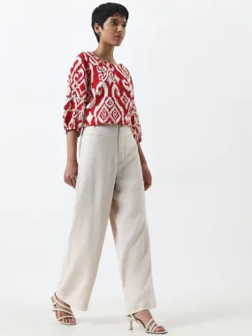 LOV Beige High-Rise Blended Linen Trousers