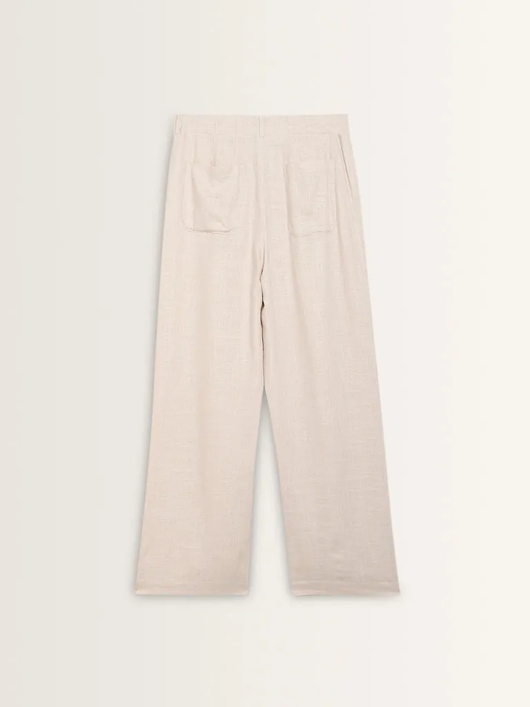 LOV Beige High-Rise Blended Linen Trousers