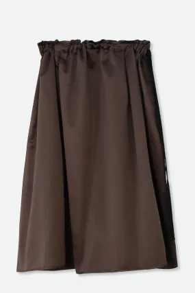 MAEVE MIDLENGTH DRAWSTRING SKIRT IN SILK SATIN CHOCOLATE