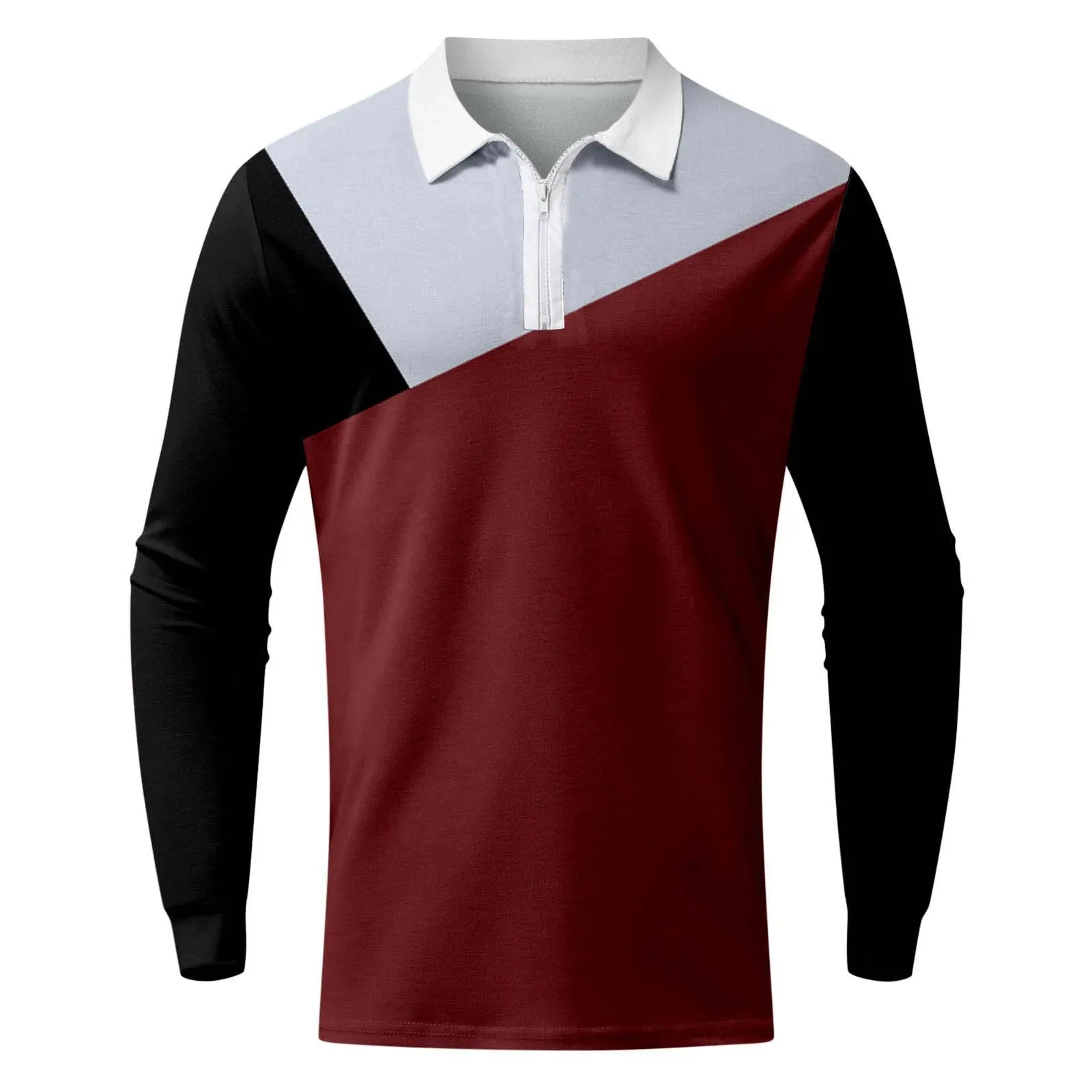 Male Geometry Print Long Sleeve Casual Polo Shirt