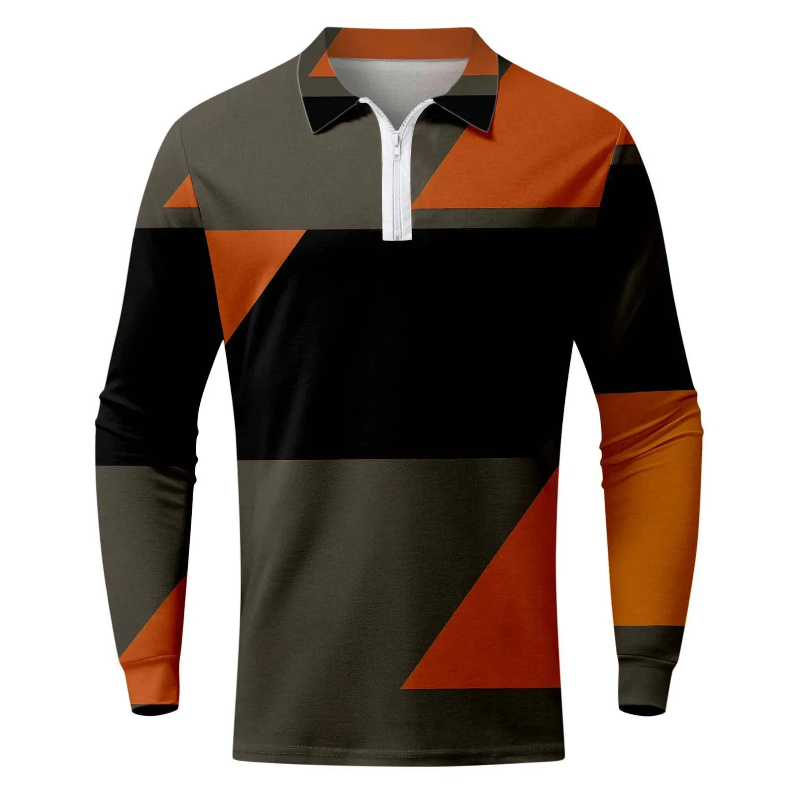 Male Geometry Print Long Sleeve Casual Polo Shirt