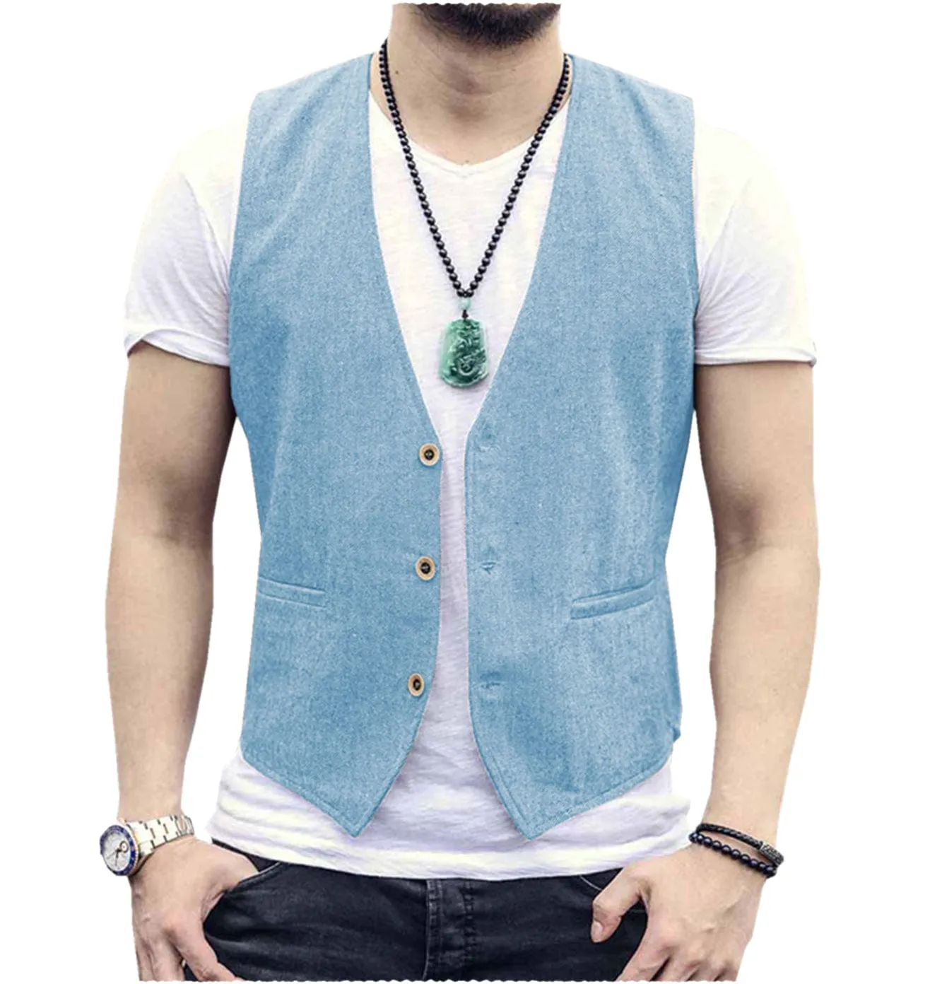 Men's Linen V Neck Casual Summer Waistcoat