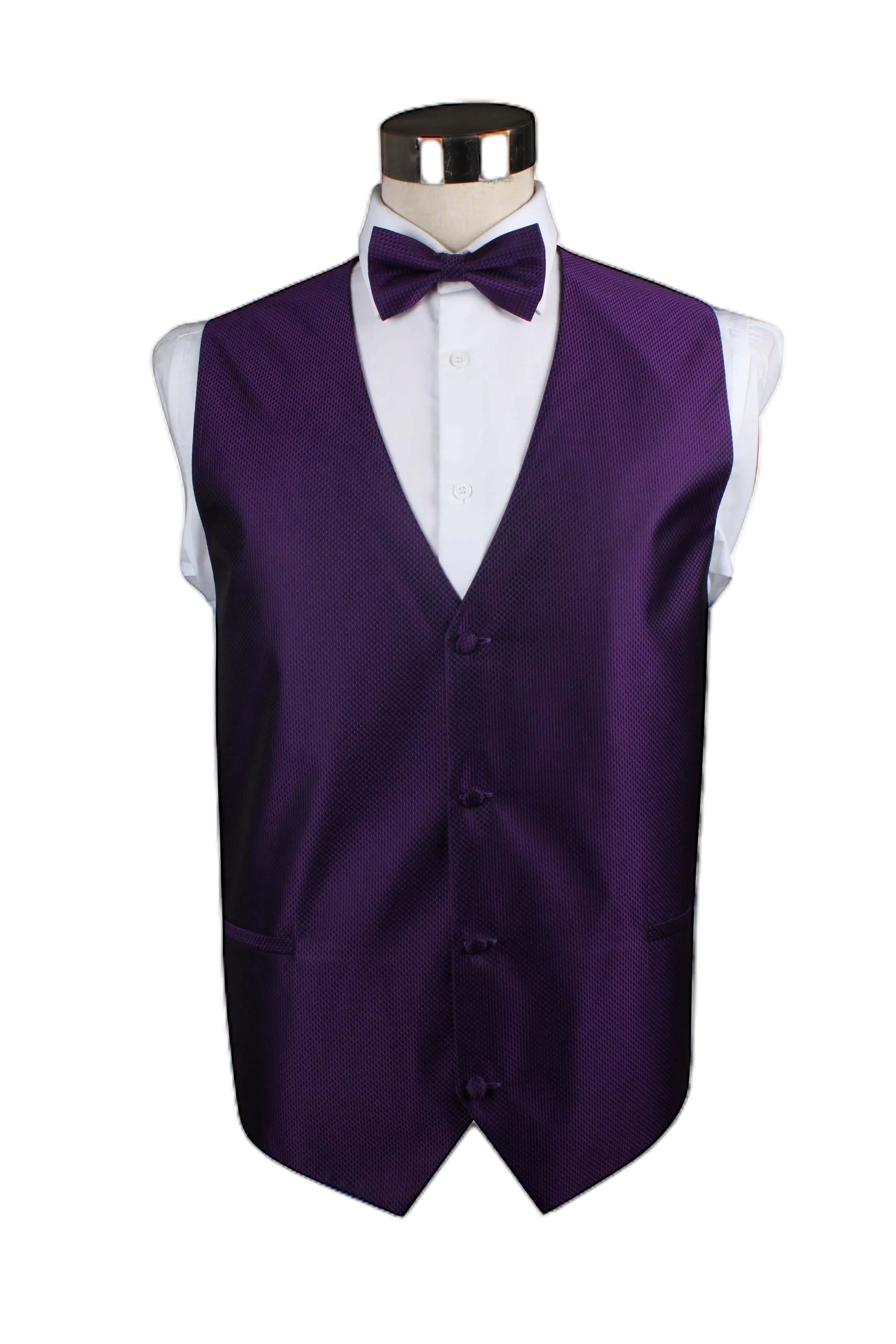 Mens Purple Checkered Patterned Vest Waistcoat & Matching Bow Tie