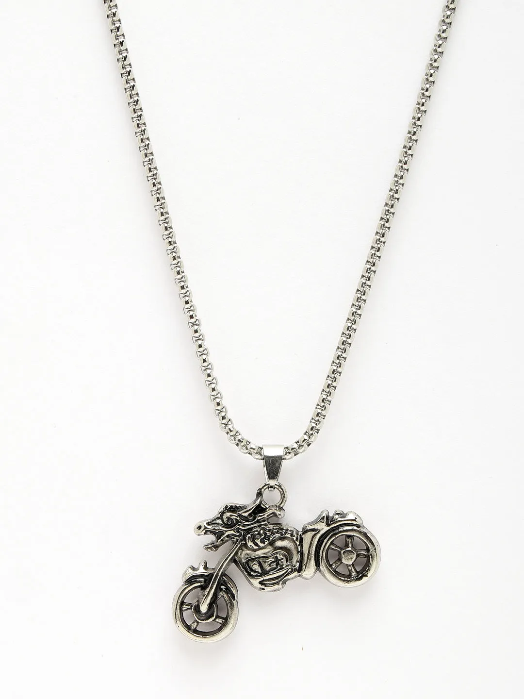 Men's Rhodium-Plated Stainless Steel Bike Shaped Pendant With Chain - NVR