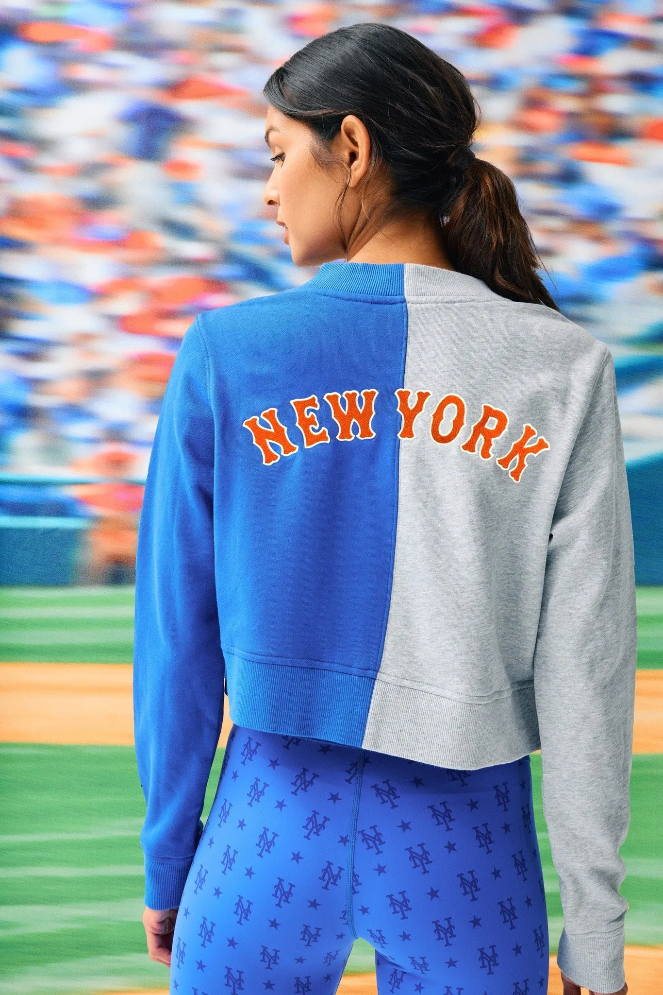 Mets Colorblock Gems Crop Chili Cardigan