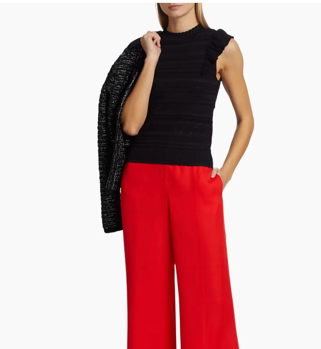 Milly Knit Pointelle Flutter Sleeve Black