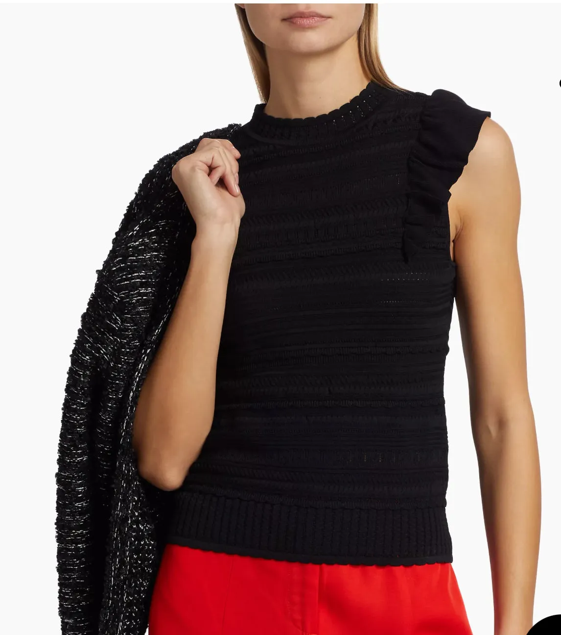 Milly Knit Pointelle Flutter Sleeve Black