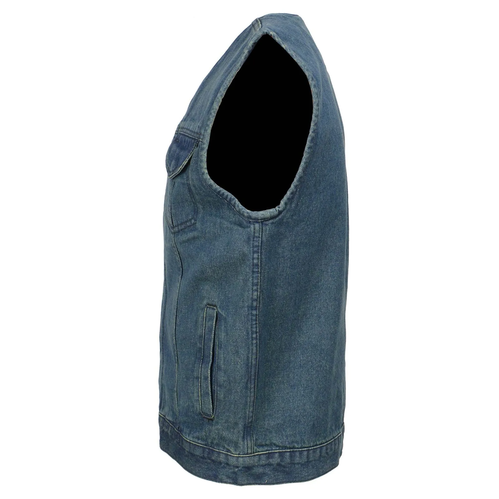 Milwaukee Leather MDM3012 Men's 'Brute' Concealed Snap Blue Denim V-Neck Club Style Vest w/ Hidden Zipper