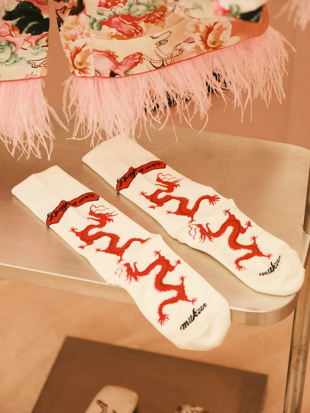 MUKZIN Chinese Style Suit Removable Ostrich Feather High-quality Socks