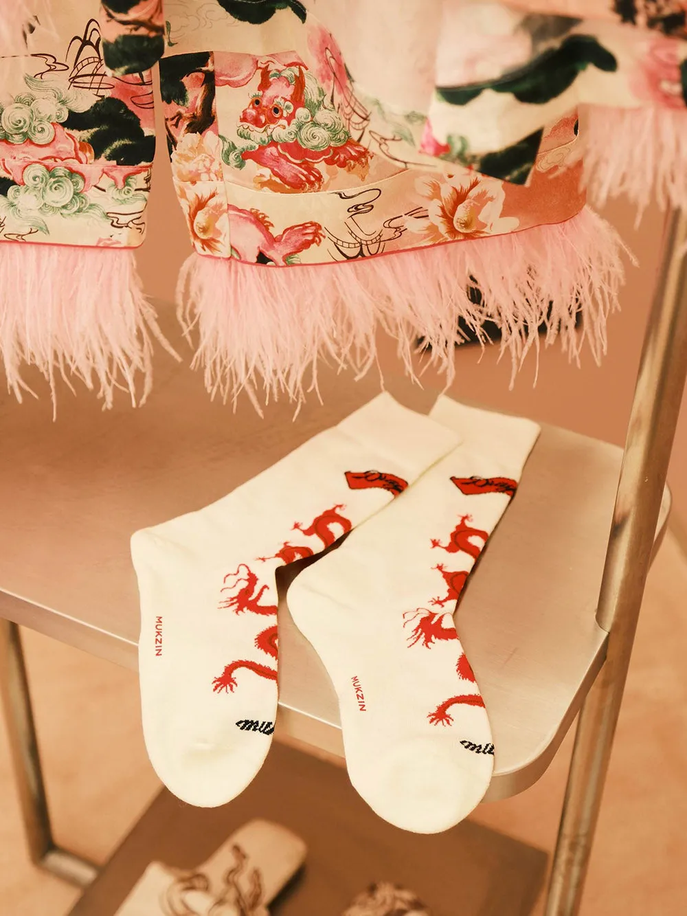 MUKZIN Chinese Style Suit Removable Ostrich Feather High-quality Socks