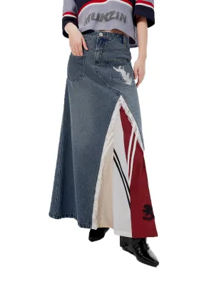 MUKZIN Lace Paneled Fashion Denim Skirt