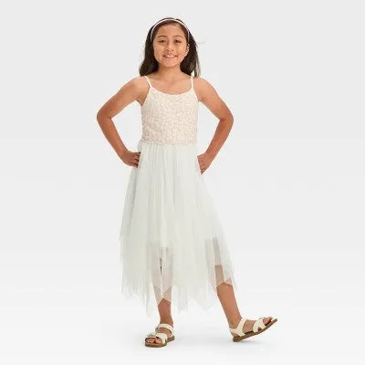 New - Zenzi Girls' Sleeveless Embroidered Dress - Ivory XS