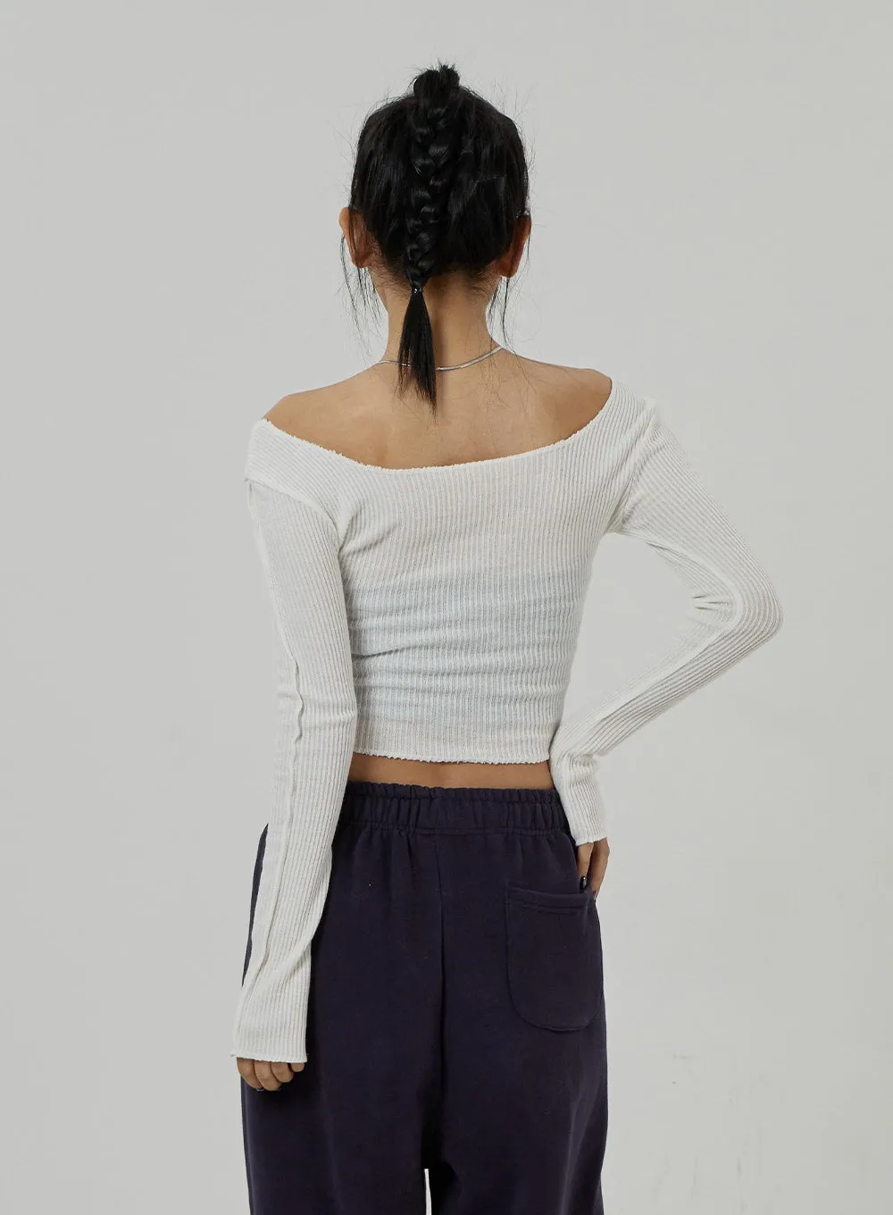 Off-Shoulder Mesh Cropped Top CD20