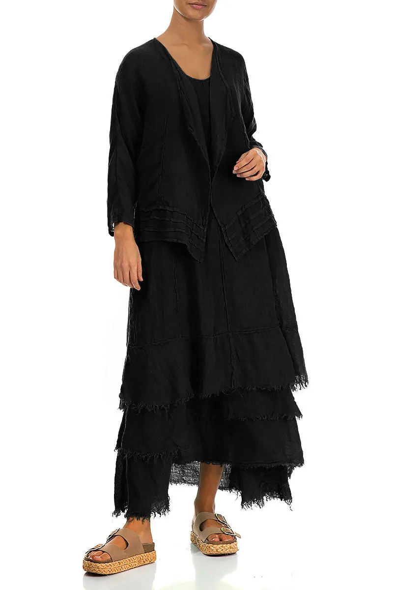 Open Black Gauze Linen Jacket