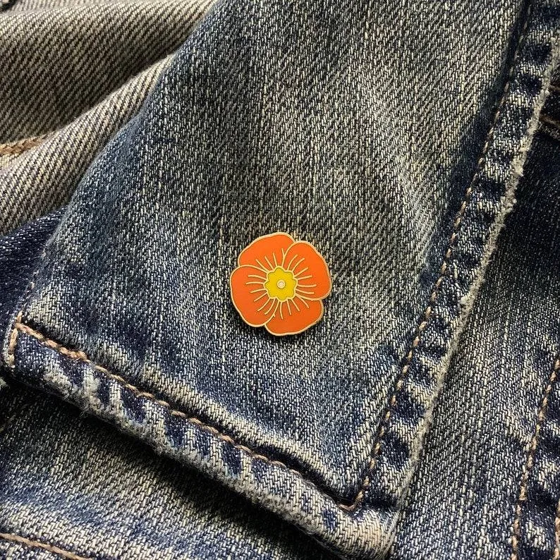 Orange Poppy Enamel Pin