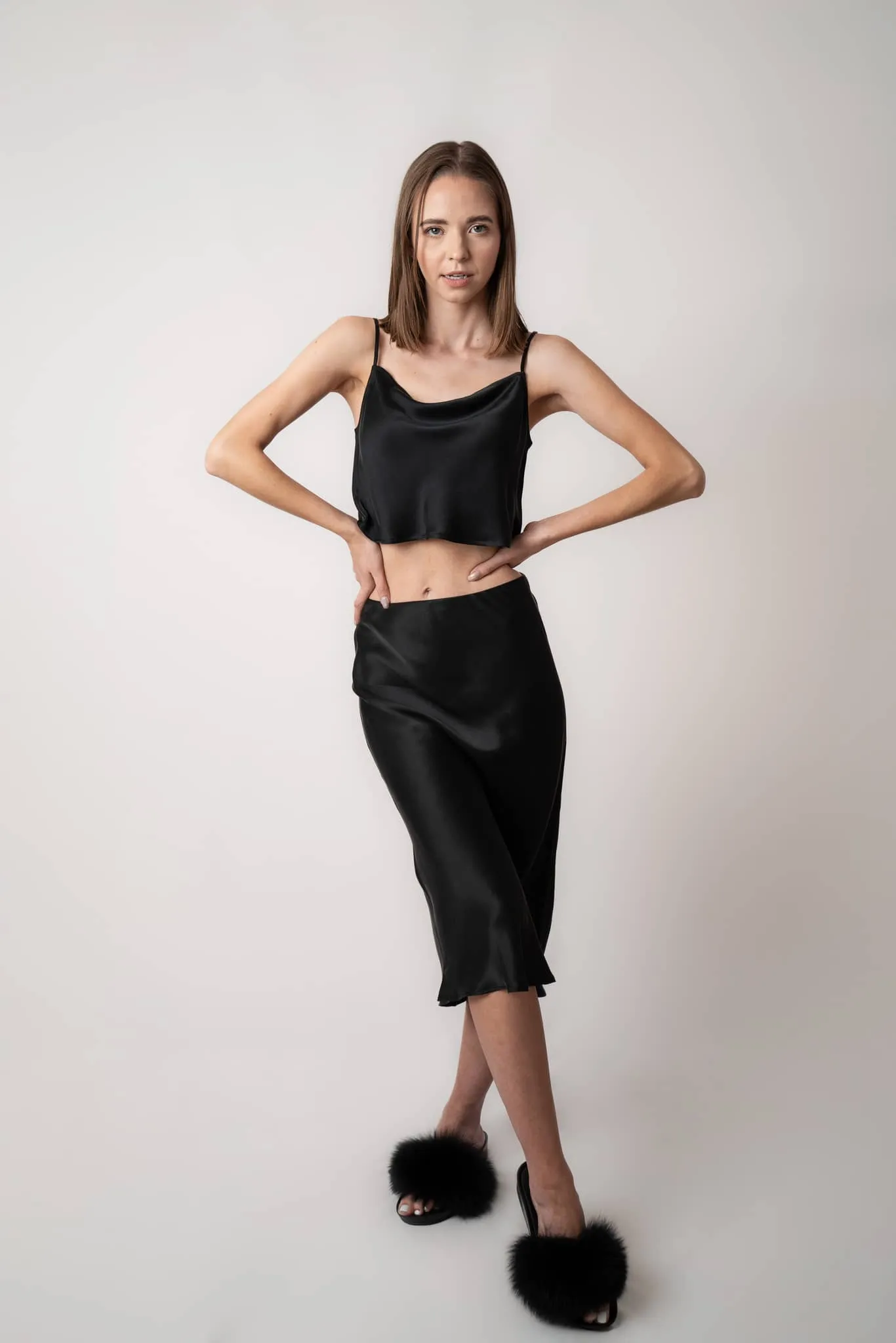 Parisian Noir Silk Midi Skirt