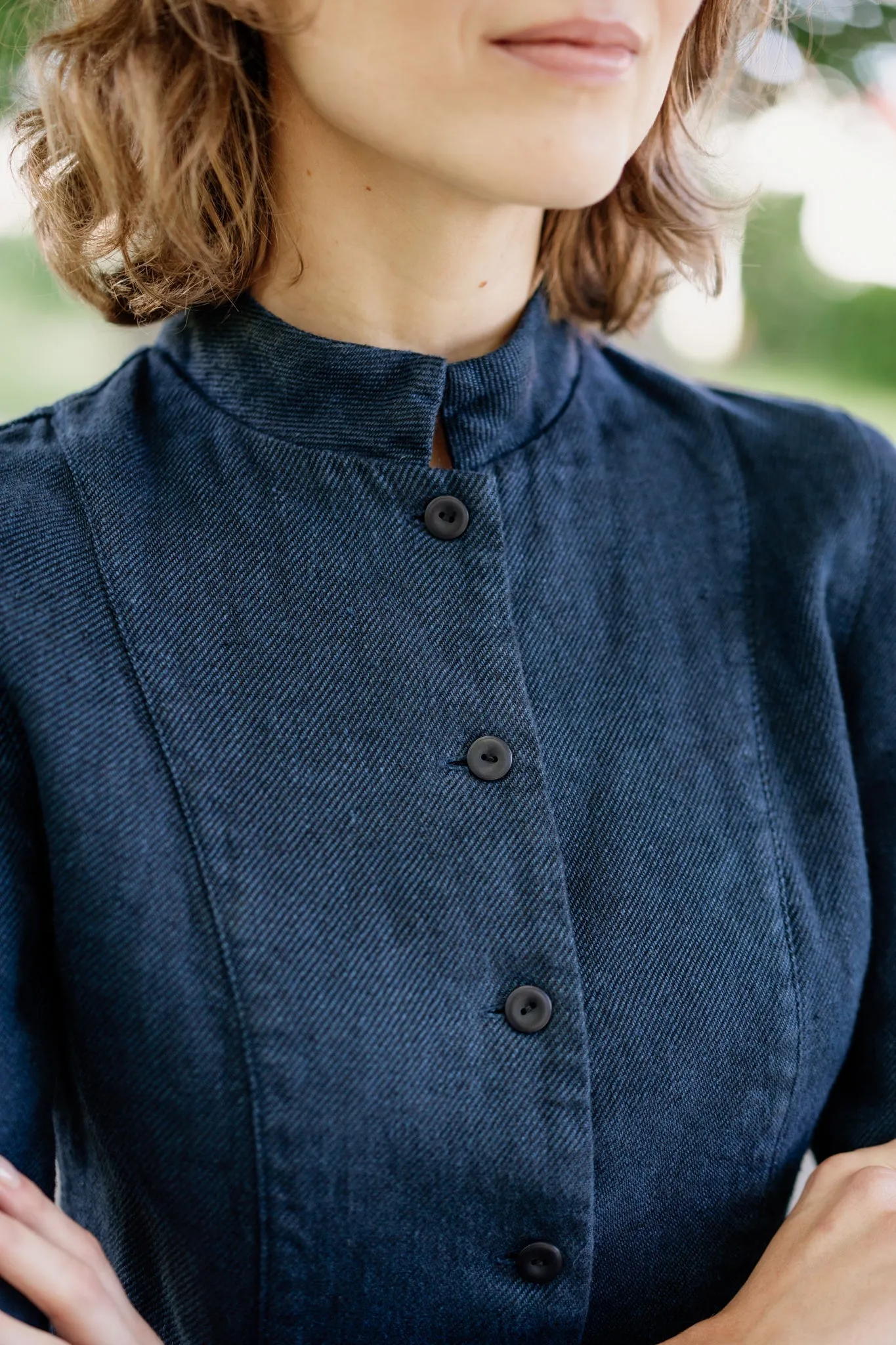 Peplum Jacket, Long Sleeve, Twill Linen, Night Navy