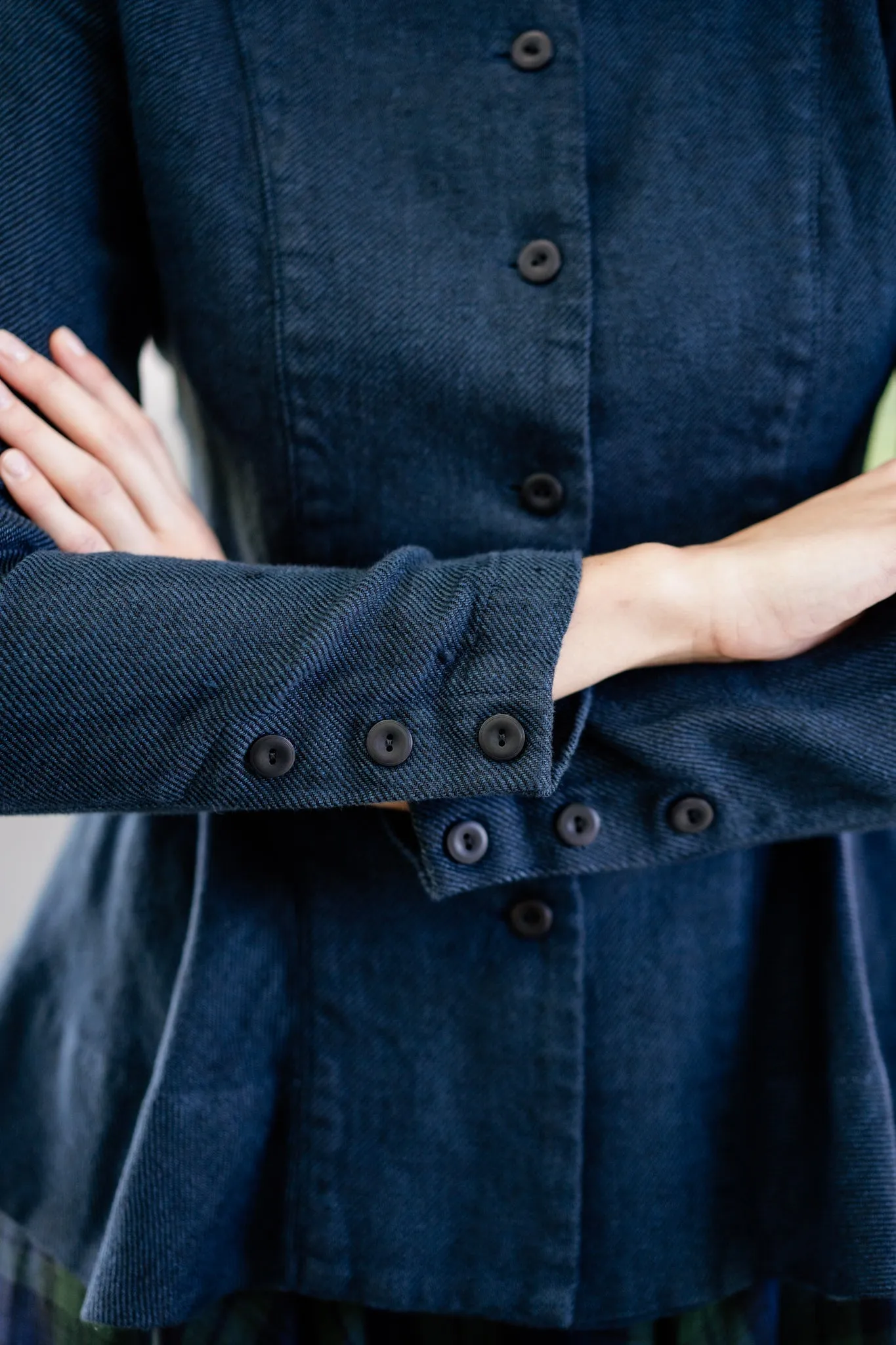 Peplum Jacket, Long Sleeve, Twill Linen, Night Navy