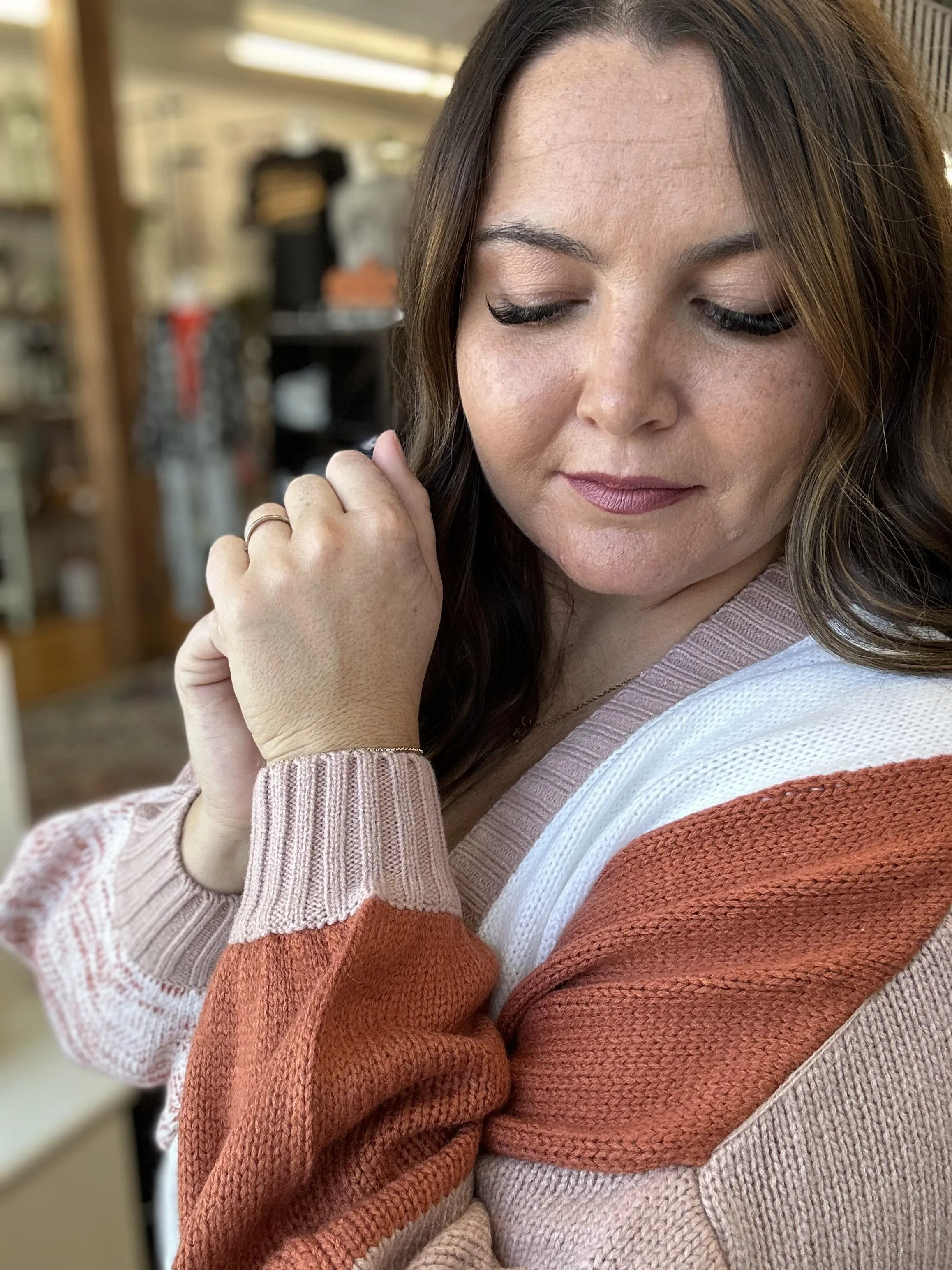 Pink, Rust, White Block Cardigan