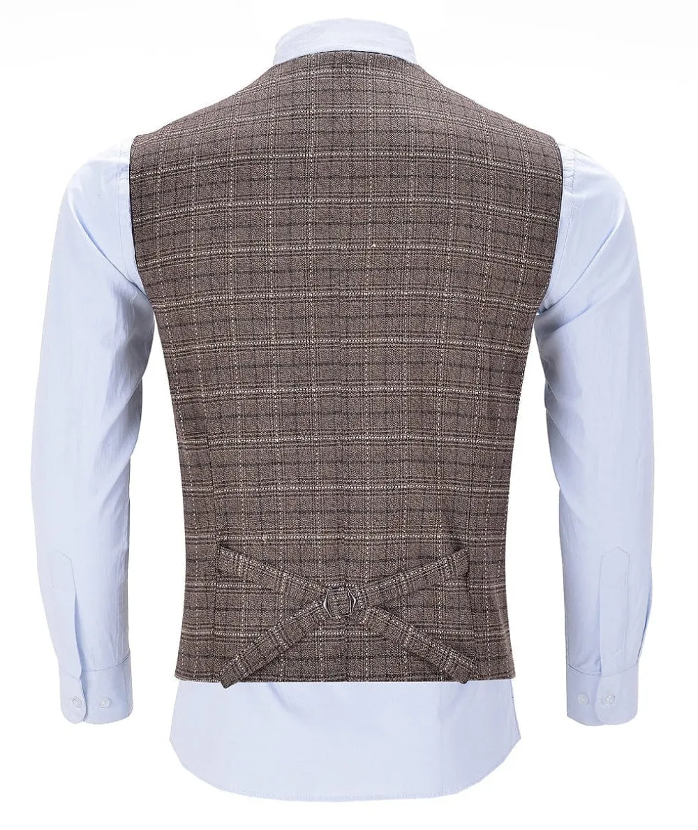 Plaid V Neck Waistcoat Formal Solid Men's Suit Vest