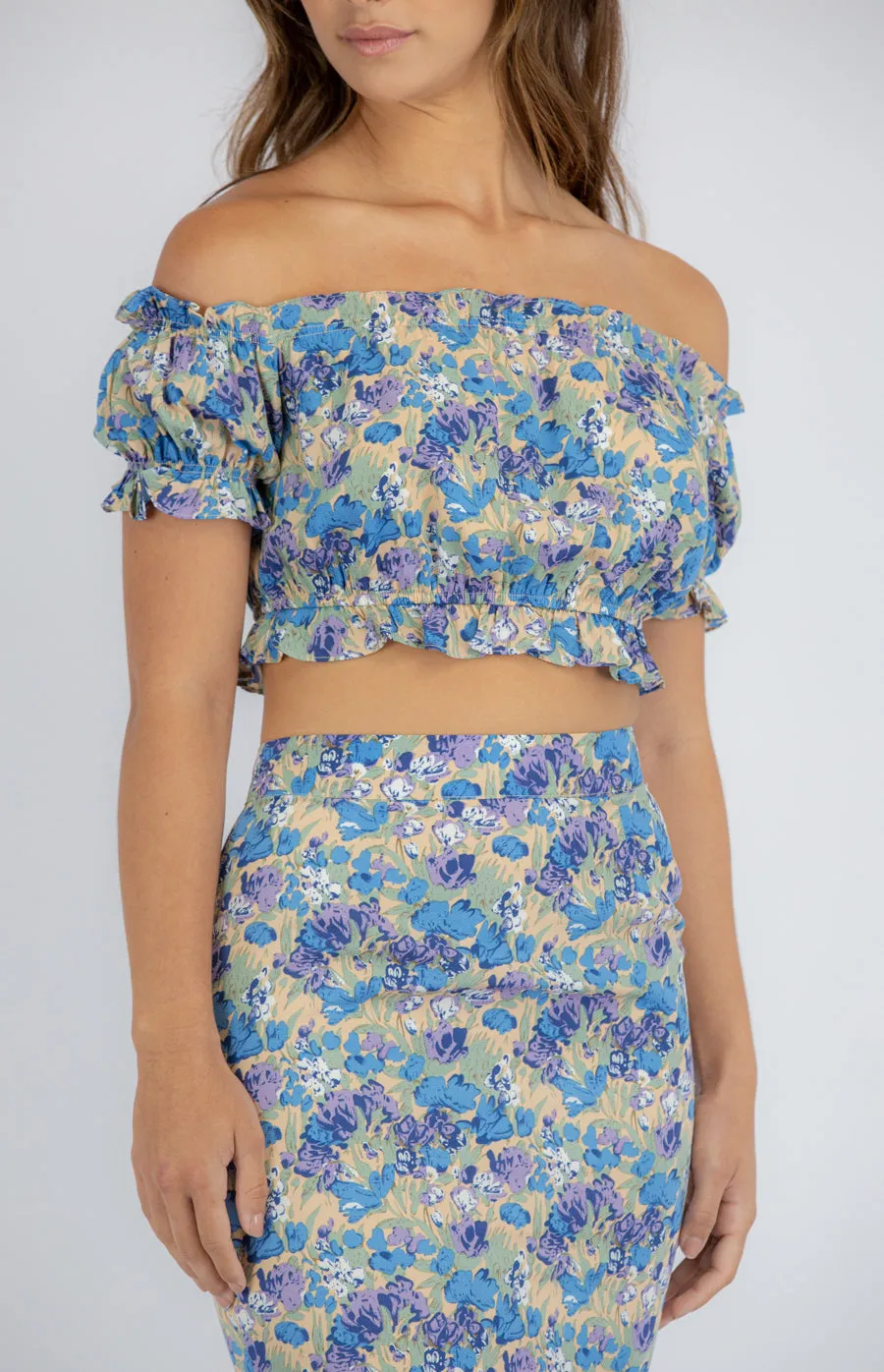 Printed Set With Off The Shoulder Top And Fishtail Skirt perfect for Summer