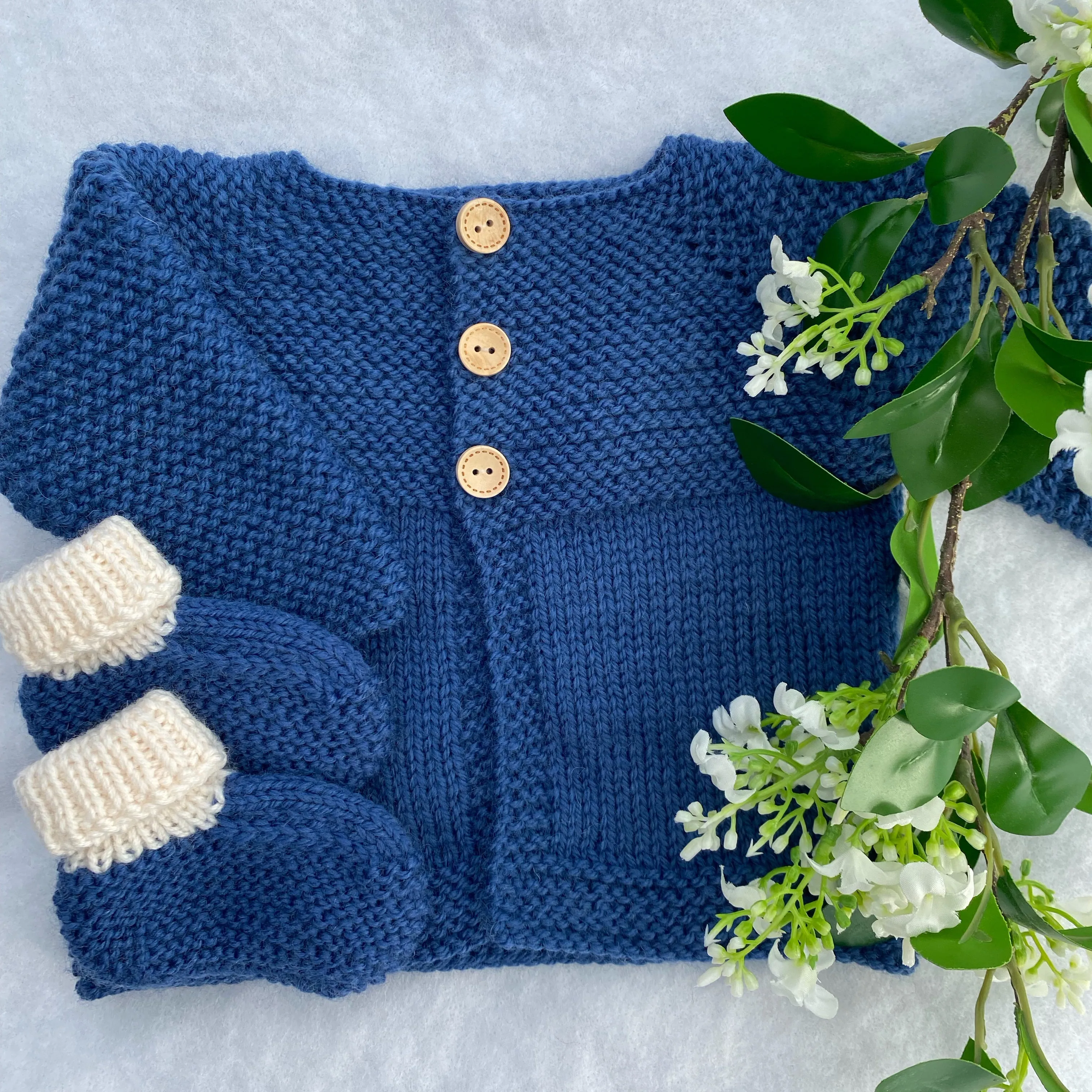 "Daffodils" hand knit baby cardigan and bootie set