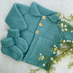 "Willow" merino baby cardigan and bootie set