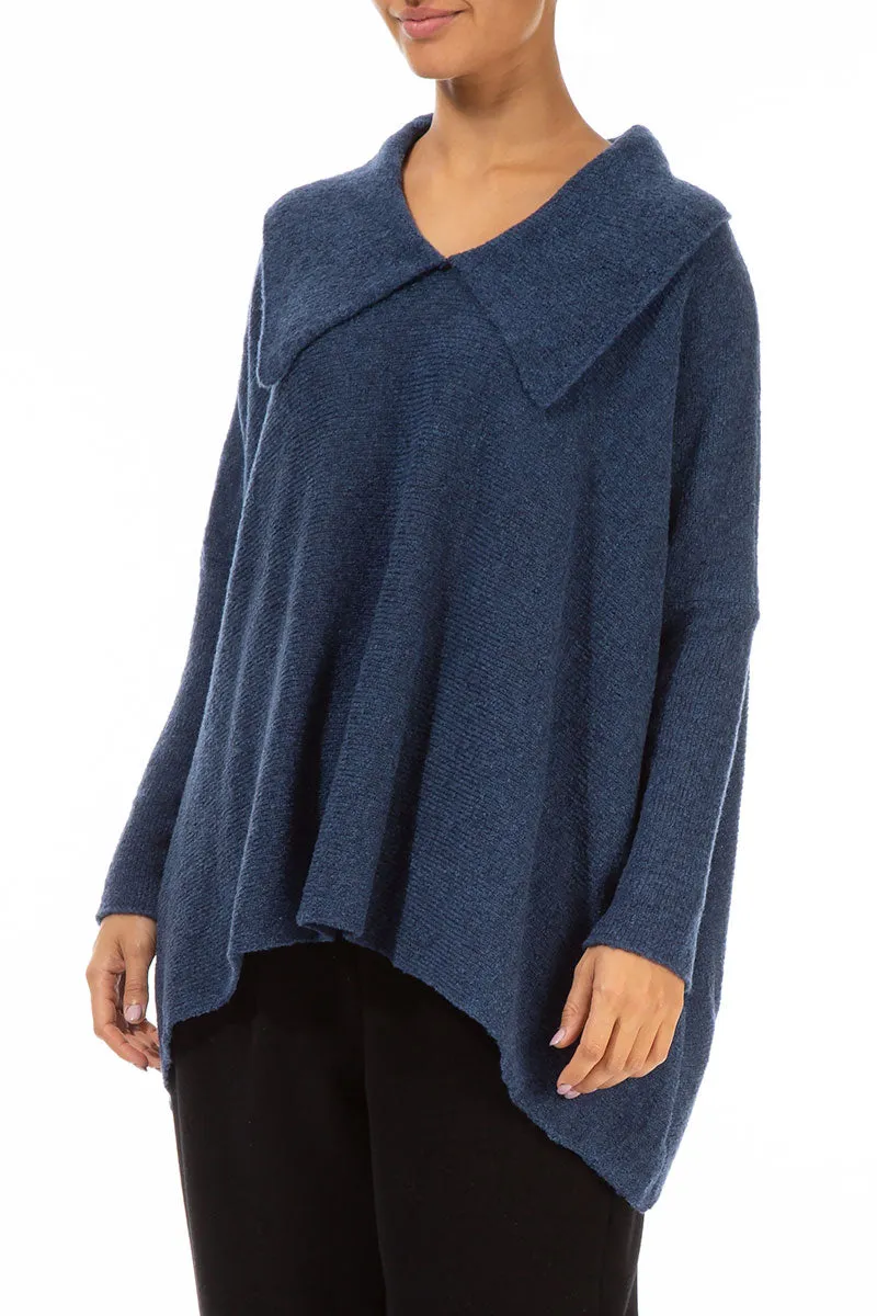 Relaxed Collar Blue Wool Sweater