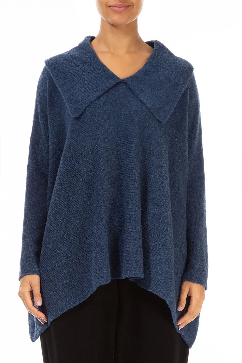 Relaxed Collar Blue Wool Sweater