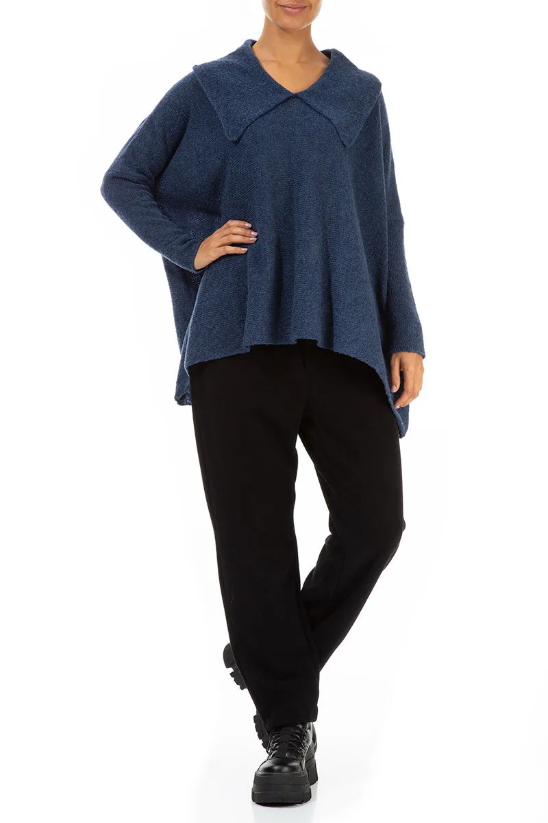 Relaxed Collar Blue Wool Sweater