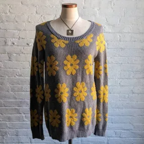 Retro 70s Groovy Flower Power Sweater Trippy Sunshine Floral Oversize Knit Top