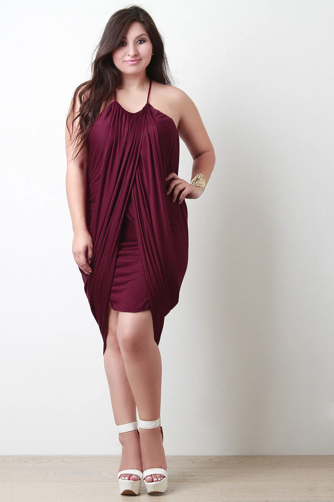 Round Gathered Neckline Dress