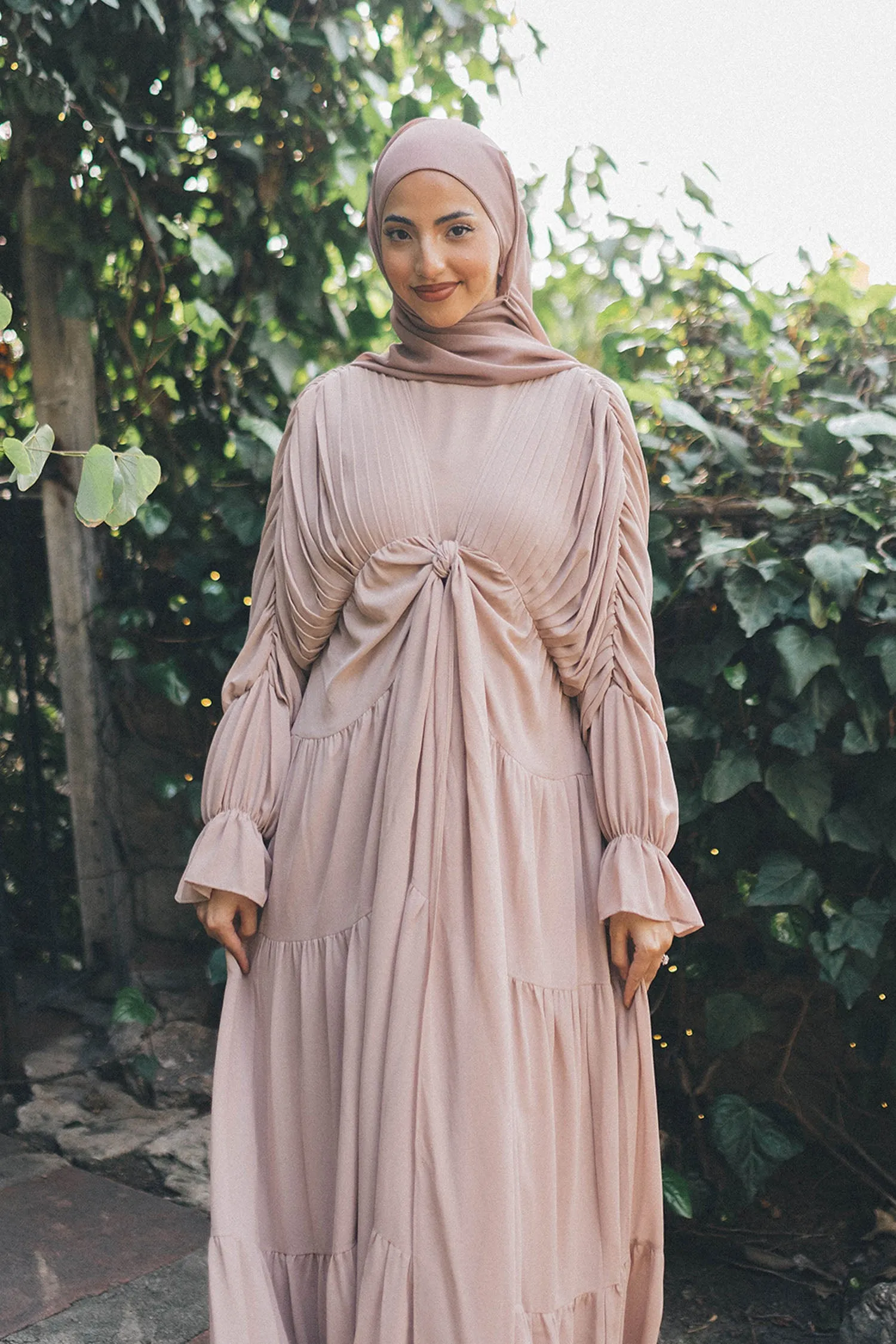 Saleema Chiffon Open Abaya- Dusty Rose