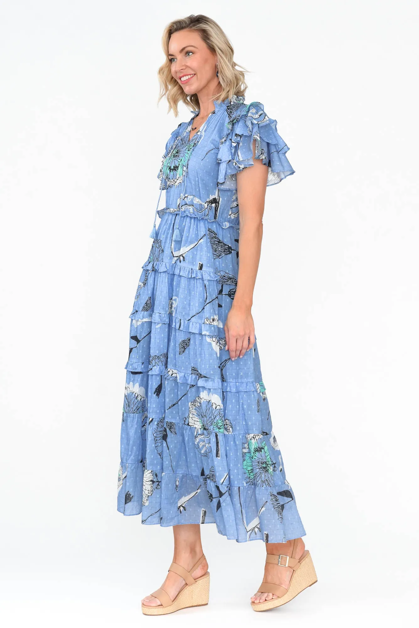 Sana Blue Dandelion Cotton Frill Dress