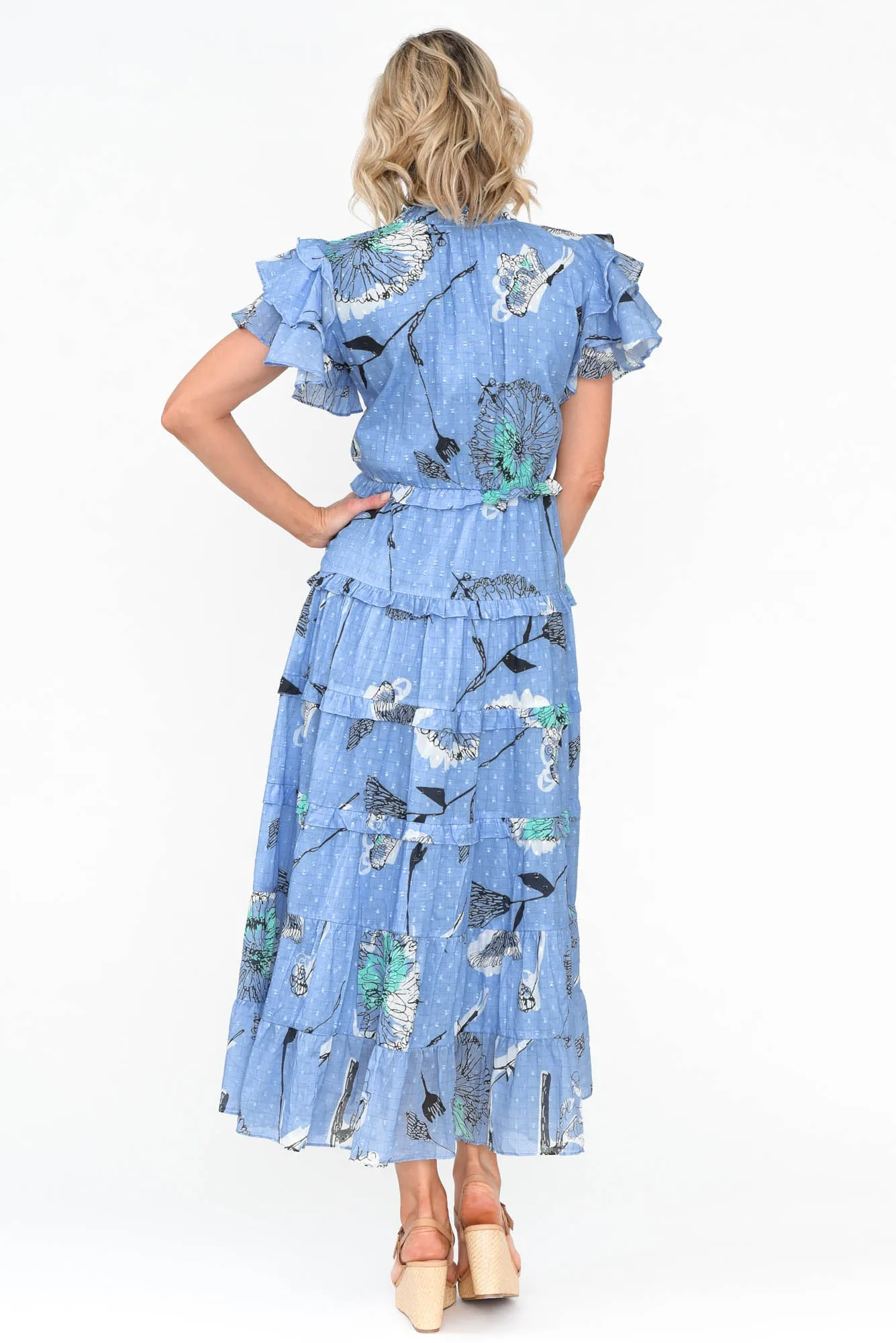 Sana Blue Dandelion Cotton Frill Dress