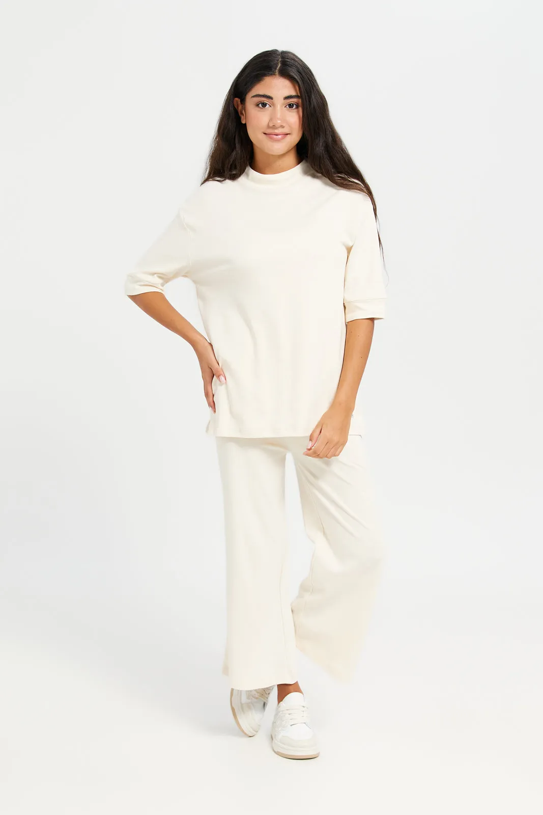 Senior Girls Cream Wide Leg Pants