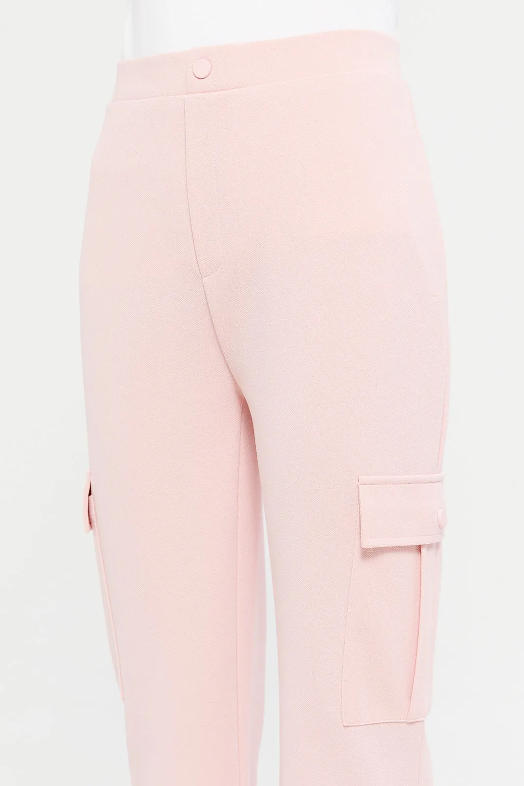 Senior Girls Pink Cargo Pocket Flared Hem Twill Pants